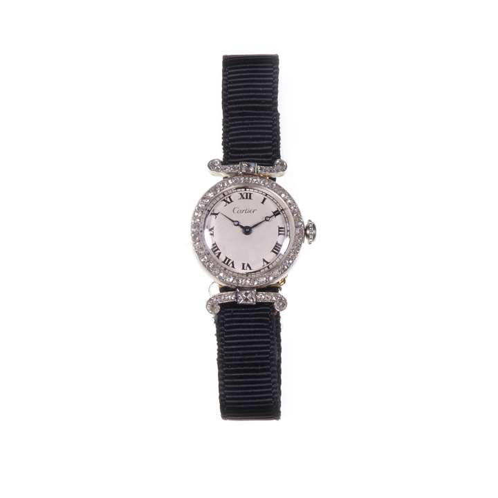 Art Deco diamond set wristwatch by Cartier, formerly part of the Bathurst Jewels,